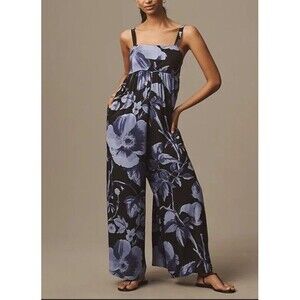 Anthropologie Maeve Jumpsuit Purple Floral Bandeau Preppy Vacay Retro Sz XS